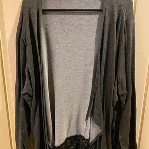Charcoal Gray Cardi with Lace Hem